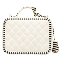 Chanel CC Filigree Chain Shoulder Bag Vanity White Black Canvas Women's CHANEL