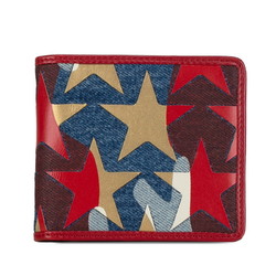 Valentino Star Bi-fold Wallet Compact Red Multicolor Canvas Leather Women's