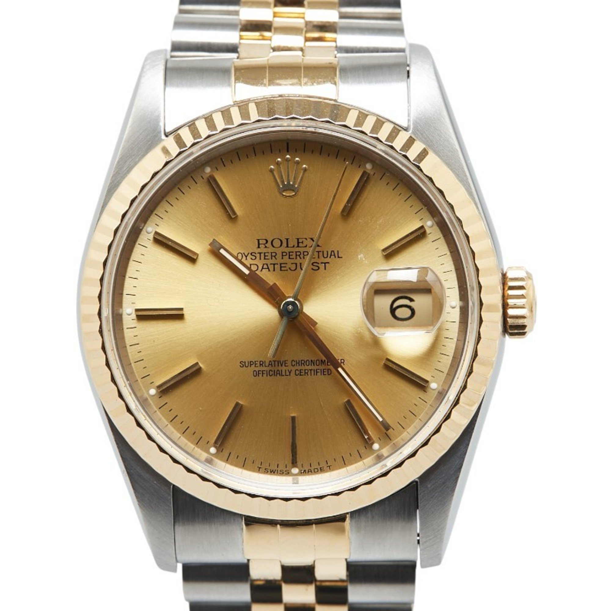 Rolex Datejust Watch 16233 Automatic Gold Dial Stainless Steel K18YG Yellow Men's ROLEX