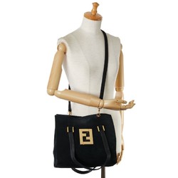 FENDI FF Tote Bag Shoulder Black Suede Women's