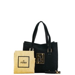 FENDI FF Tote Bag Shoulder Black Suede Women's