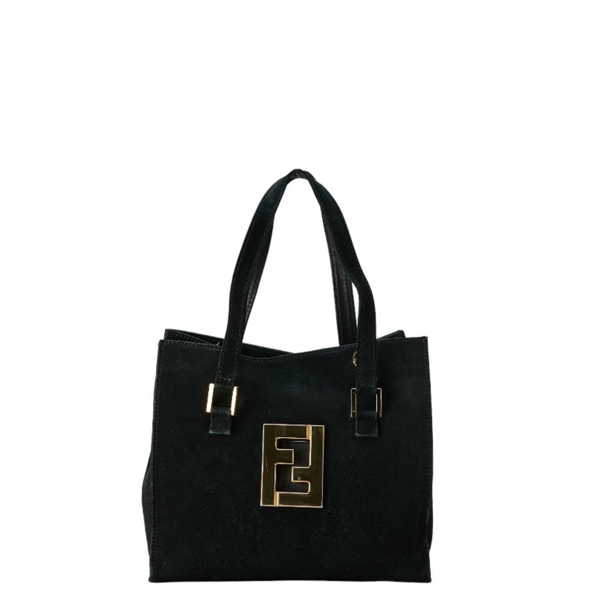 FENDI FF Tote Bag Shoulder Black Suede Women's