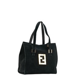 FENDI FF Tote Bag Shoulder Black Suede Women's