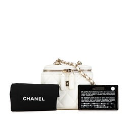 Chanel Matelasse Coco Mark Chain Vanity Bag Shoulder Pouch White Caviar Skin Women's CHANEL