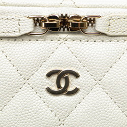 Chanel Matelasse Coco Mark Chain Vanity Bag Shoulder Pouch White Caviar Skin Women's CHANEL