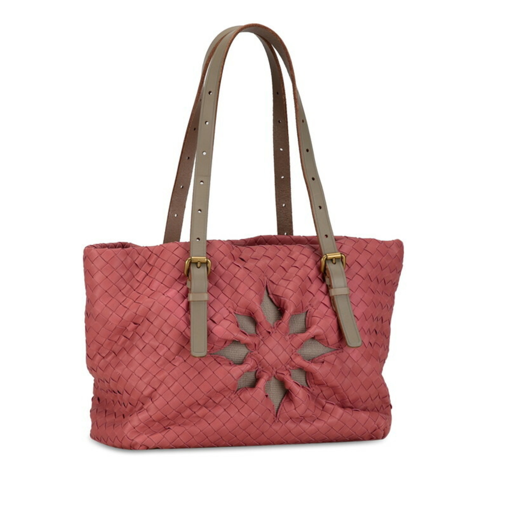 Bottega Veneta Intrecciato Marchese Handbag Shoulder Bag Pink Greige Leather Women's BOTTEGAVENETA