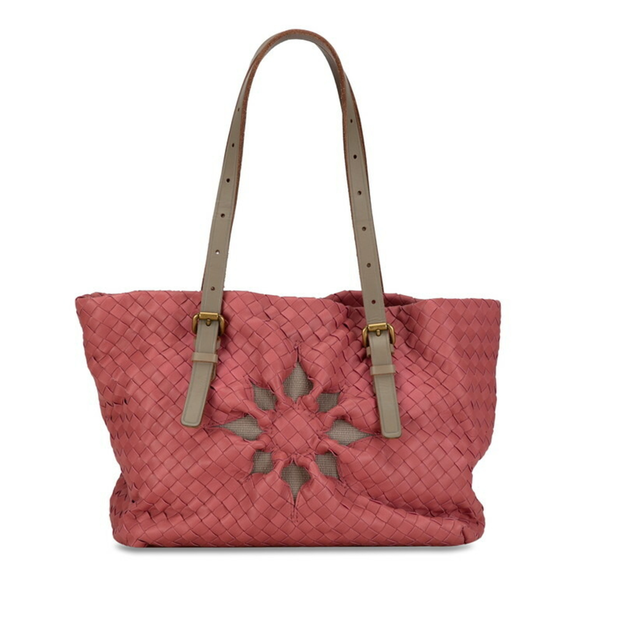 Bottega Veneta Intrecciato Marchese Handbag Shoulder Bag Pink Greige Leather Women's BOTTEGAVENETA