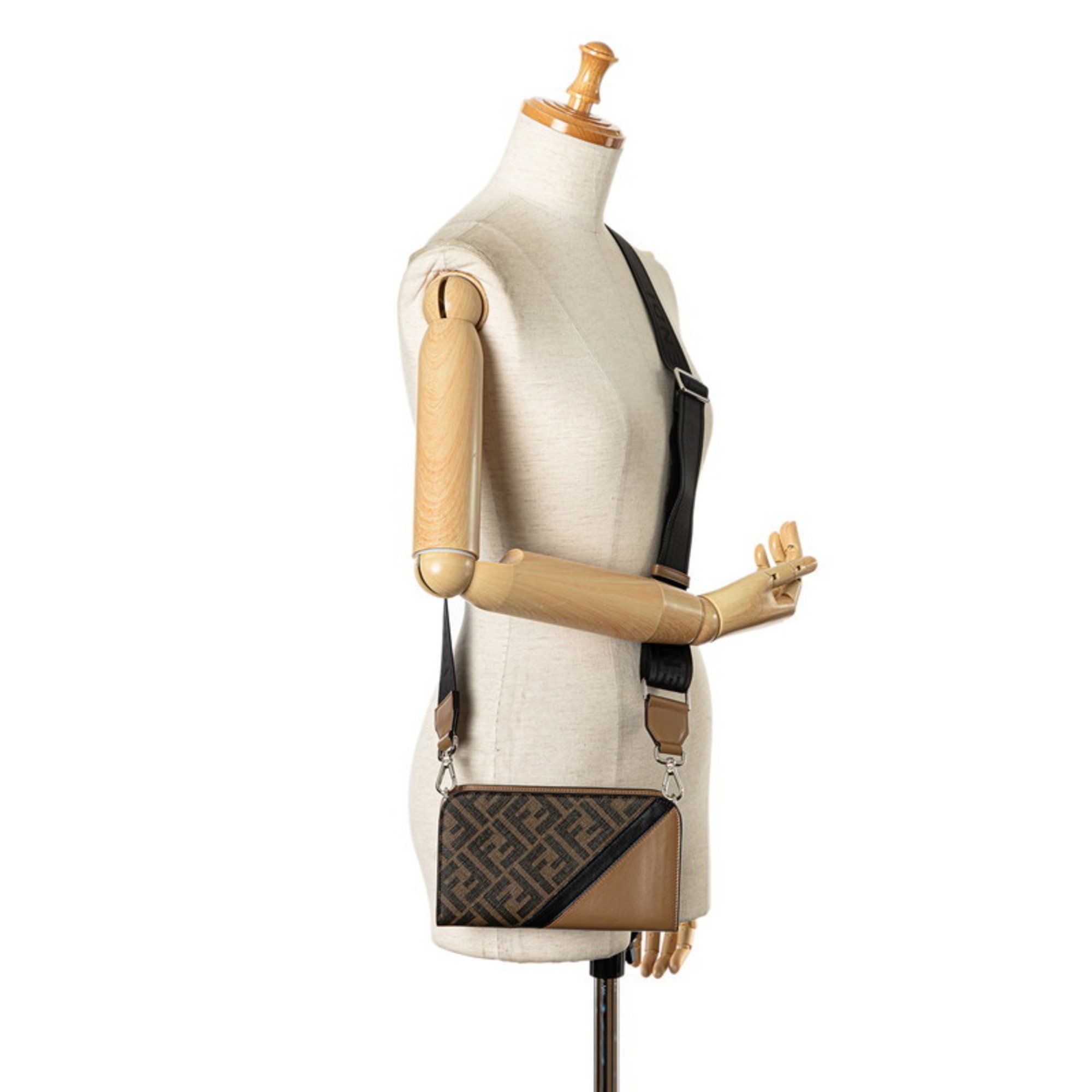 Fendi Zucca FF Crossbody Bag Shoulder 7M0346 Brown Black PVC Leather Women's FENDI