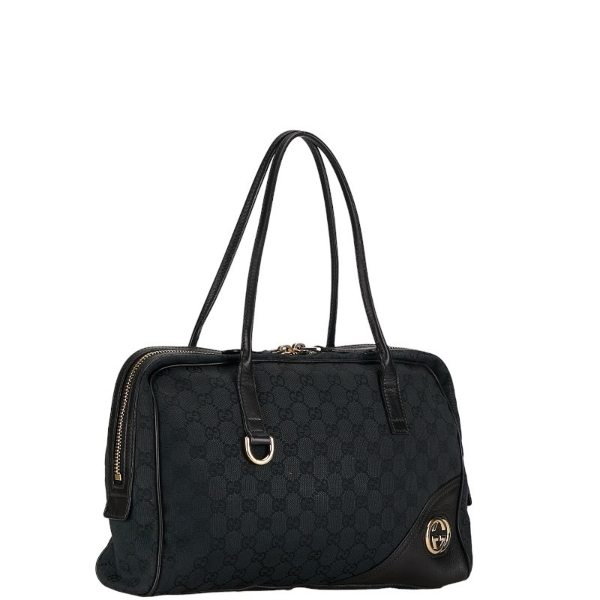 Gucci GG Canvas Interlocking G Handbag 169971 Black Leather Women's GUCCI
