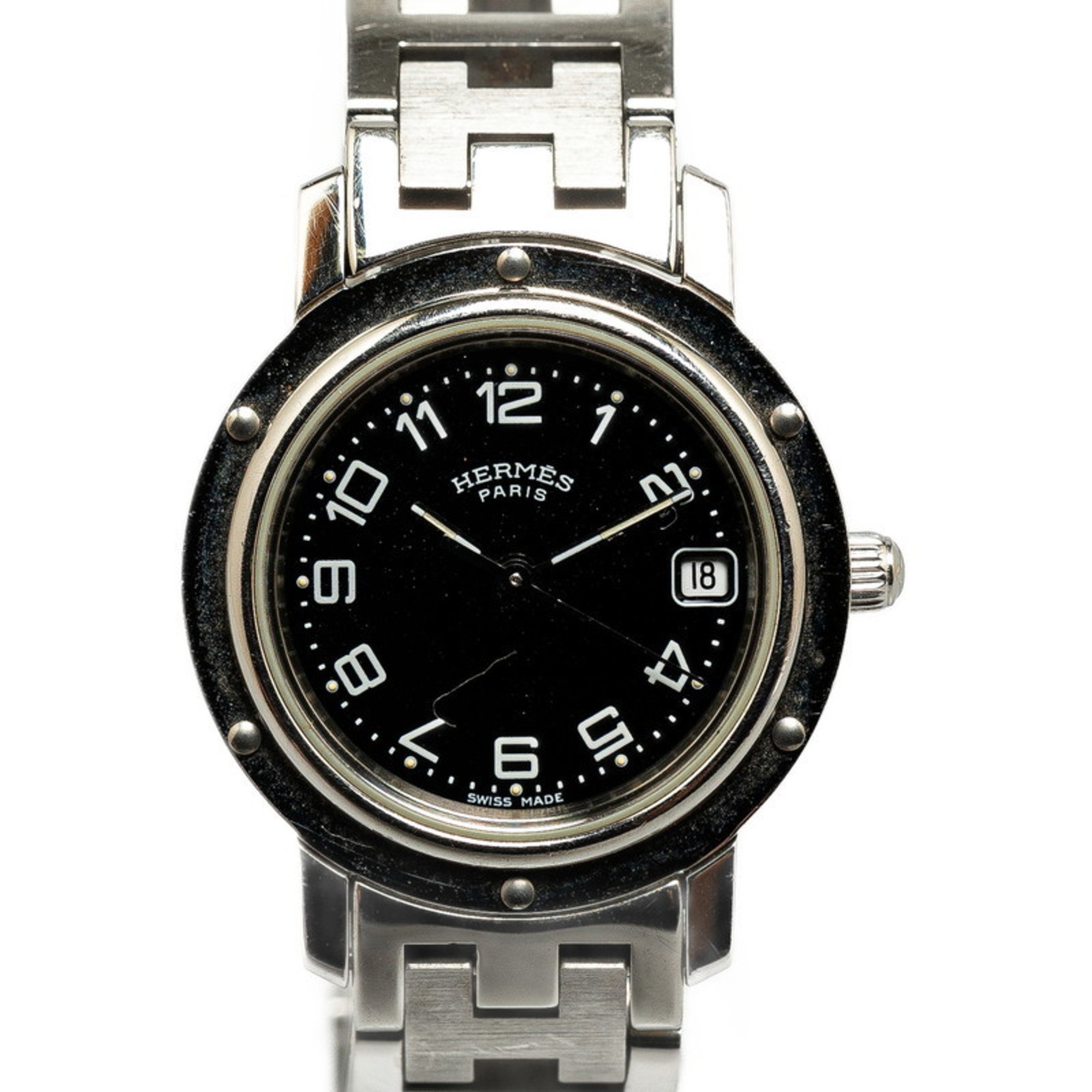 Hermes Clipper Watch CL4.210 Quartz Black Dial Stainless Steel Women's HERMES