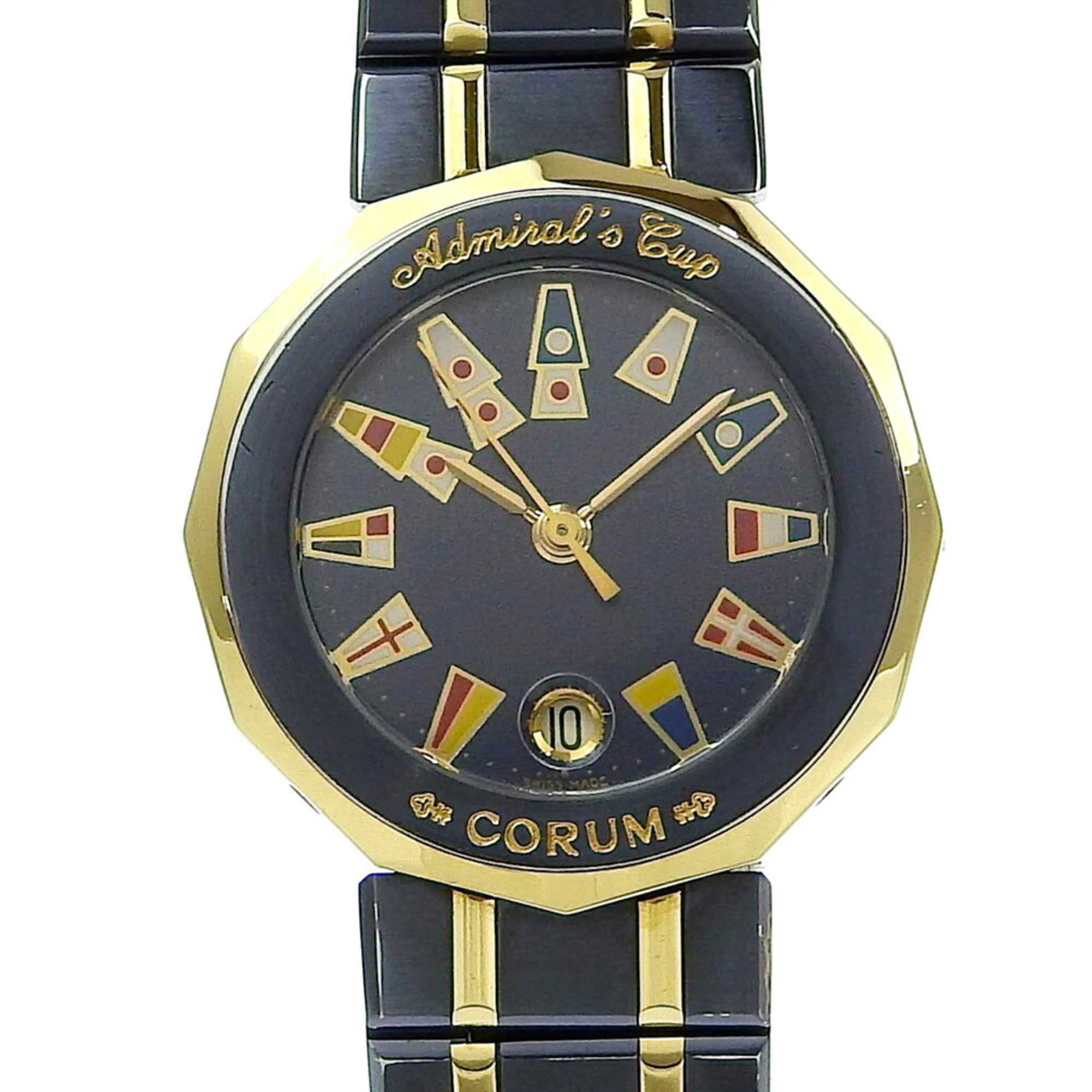 CORUM Admiral's Cup Watch 39.610.31V-52 Gun Blue x YG Gold Quartz Analog Display Navy Dial Admirals Ladies