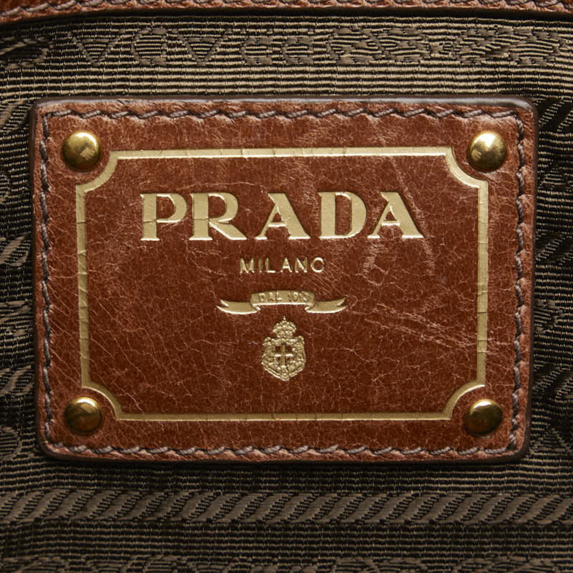 Prada Triangle Plate Tote Bag Shoulder BL0678 Brown Leather Women's PRADA