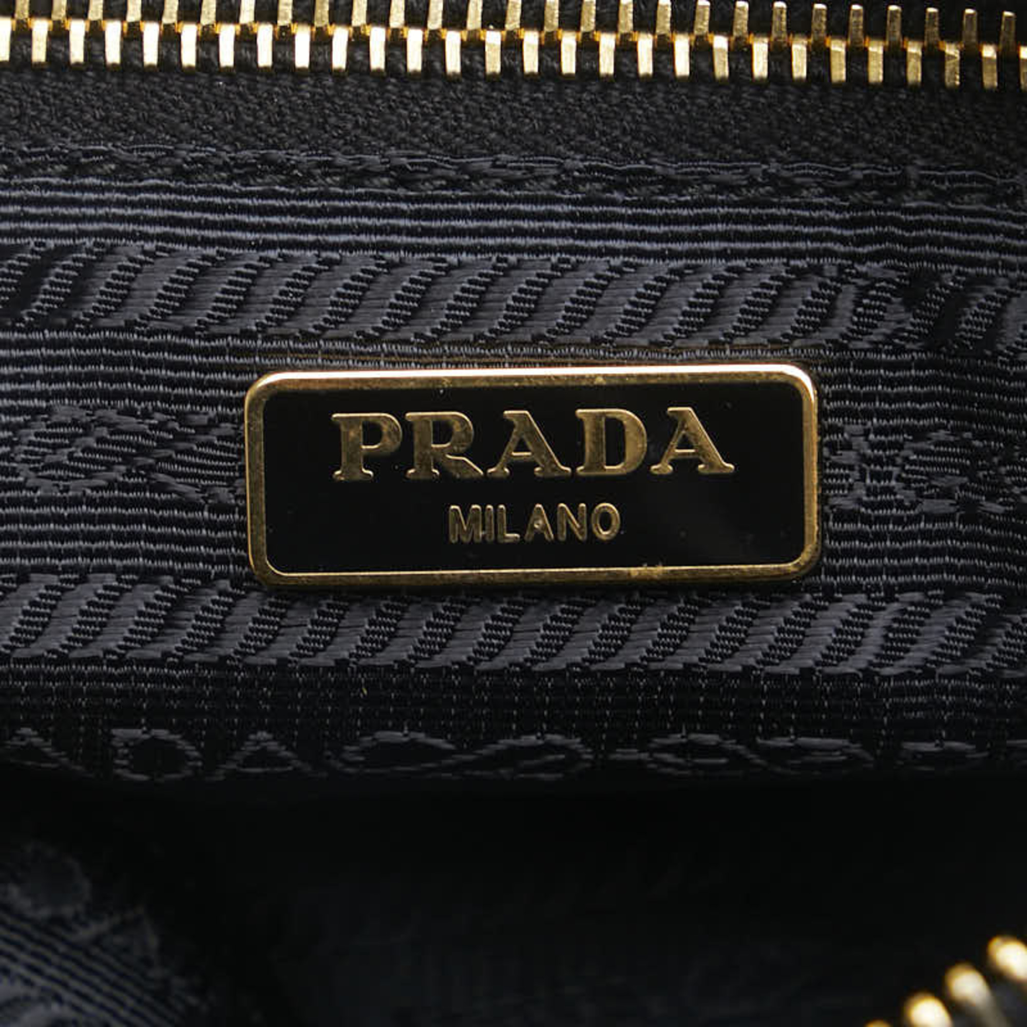 Prada Triangle Plate Pouch Black Gold Nylon Leather Women's PRADA
