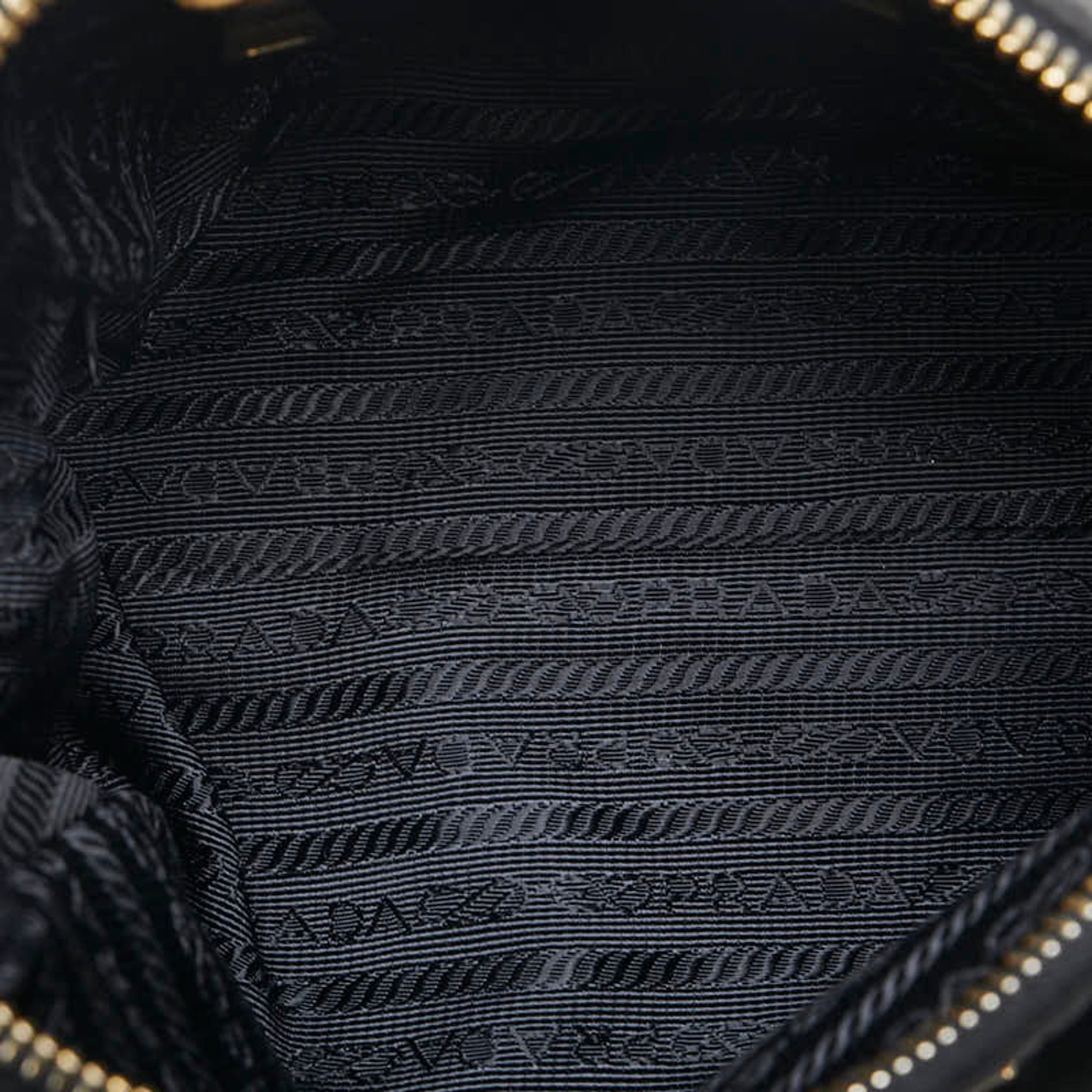 Prada Triangle Plate Pouch Black Gold Nylon Leather Women's PRADA