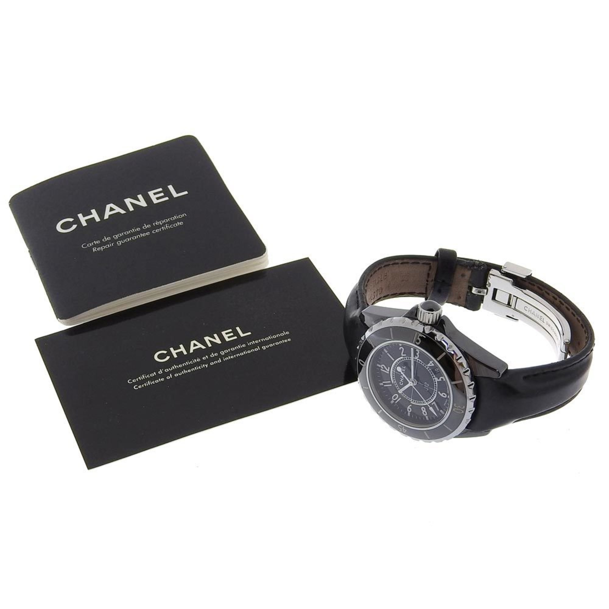 Chanel CHANEL J12 Watch H0680 Ceramic x Leather Quartz Analog Display Black Dial Women's