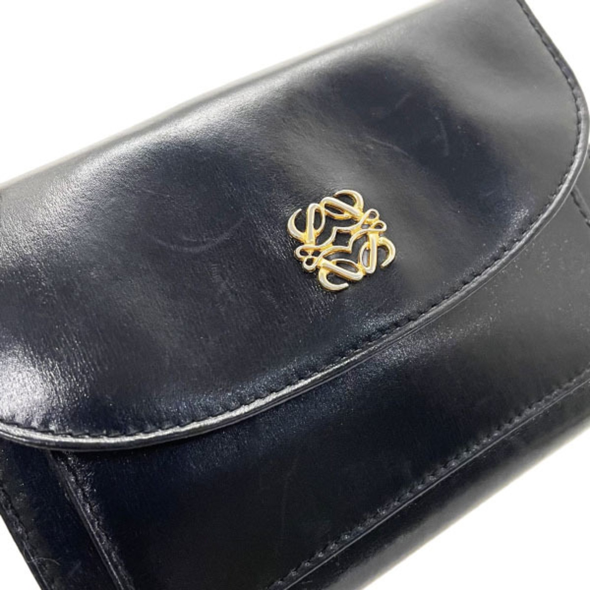 LOEWE Wallet Anagram W Leather Black Bi-fold Compact 11469