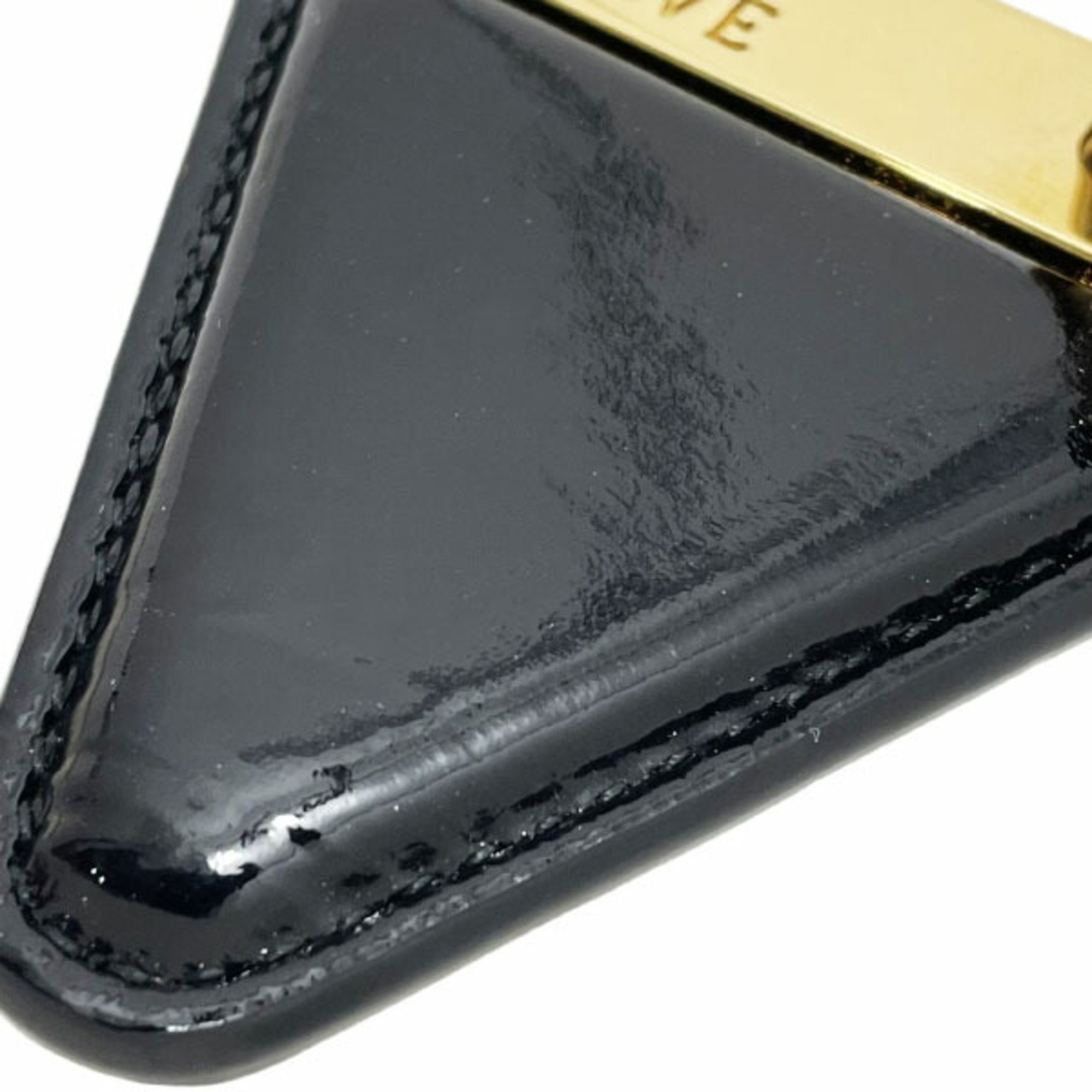 LOEWE Key Holder Triangle Ring Patent Leather Enamel Black Motif Charm Hook Bag 12050