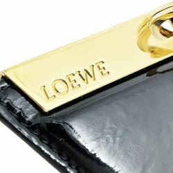 LOEWE Key Holder Triangle Ring Patent Leather Enamel Black Motif Charm Hook Bag 12050
