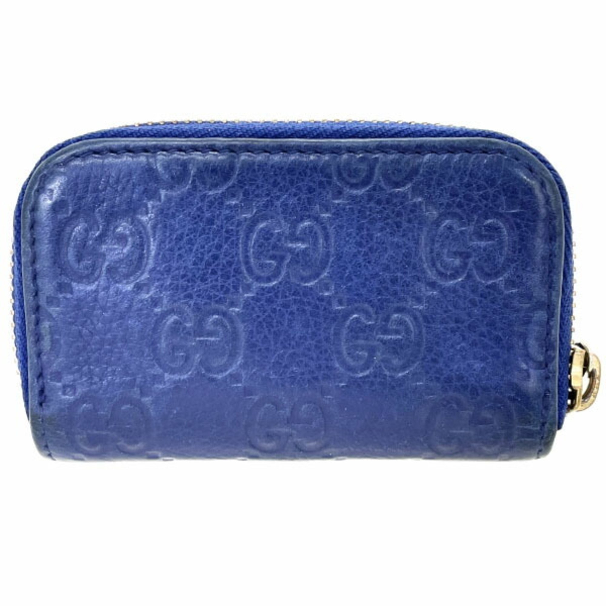 Gucci Coin Case Shima Line Purse Leather Navy Blue 324801 GUCCI GG Guccissima Round Outlet 12239