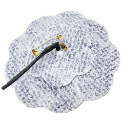 CHANEL Brooch Camellia Corsage Tweed-like Vinyl-coated Grey Flower Pin - Women's 8857