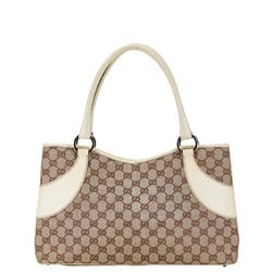 Gucci GG Canvas Handbag Tote Bag 113015 Beige White Leather Women's GUCCI