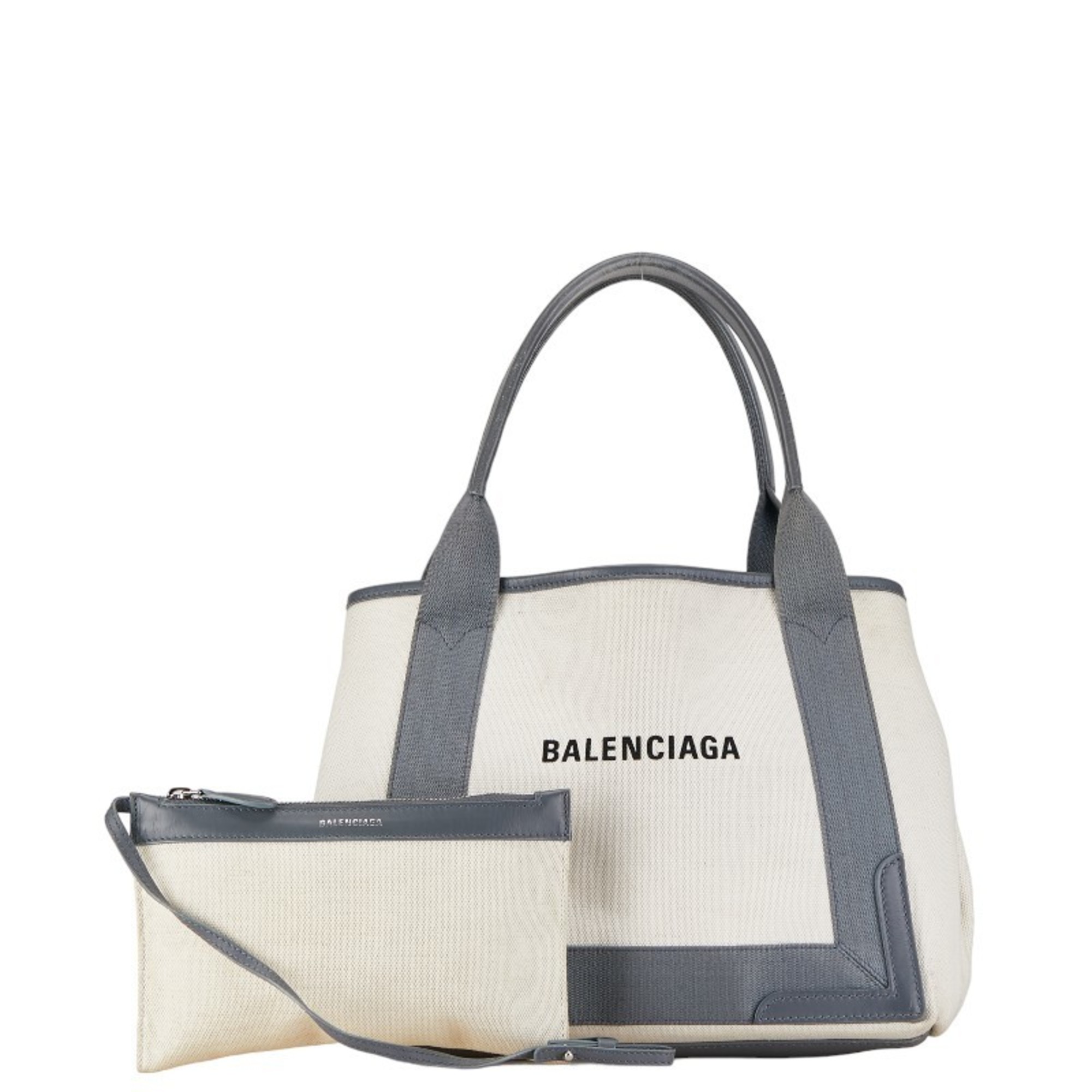Balenciaga Navy Cabas S Tote Bag Shoulder 339933 White Grey Canvas Leather Women's BALENCIAGA