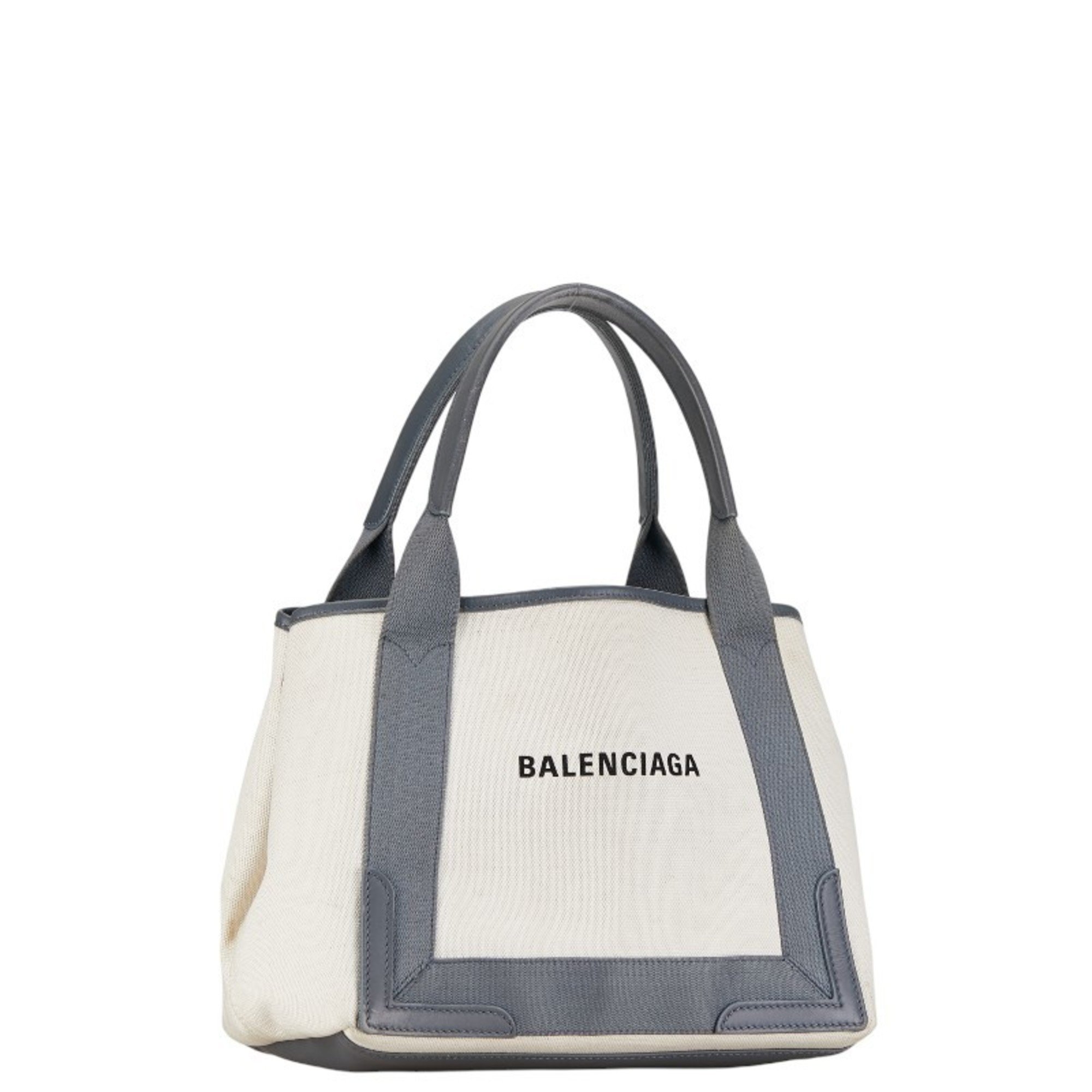 Balenciaga Navy Cabas S Tote Bag Shoulder 339933 White Grey Canvas Leather Women's BALENCIAGA