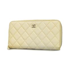 Chanel Long Wallet Matelasse Caviar Skin White Women's