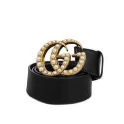 Gucci Belt GG Marmont 453260 Leather Pearl Black Women's