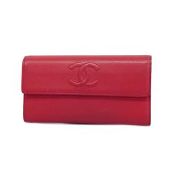 Chanel Long Wallet Caviar Skin Red Women's