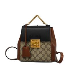 Gucci Backpack GG Supreme 498194 Leather Brown Black Women's