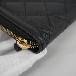 Chanel Long Wallet Matelasse Filigree Caviar Skin Black Champagne Women's