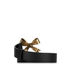 Gucci Interlocking G Ribbon Motif Belt 431434 Black Gold Leather Women's GUCCI