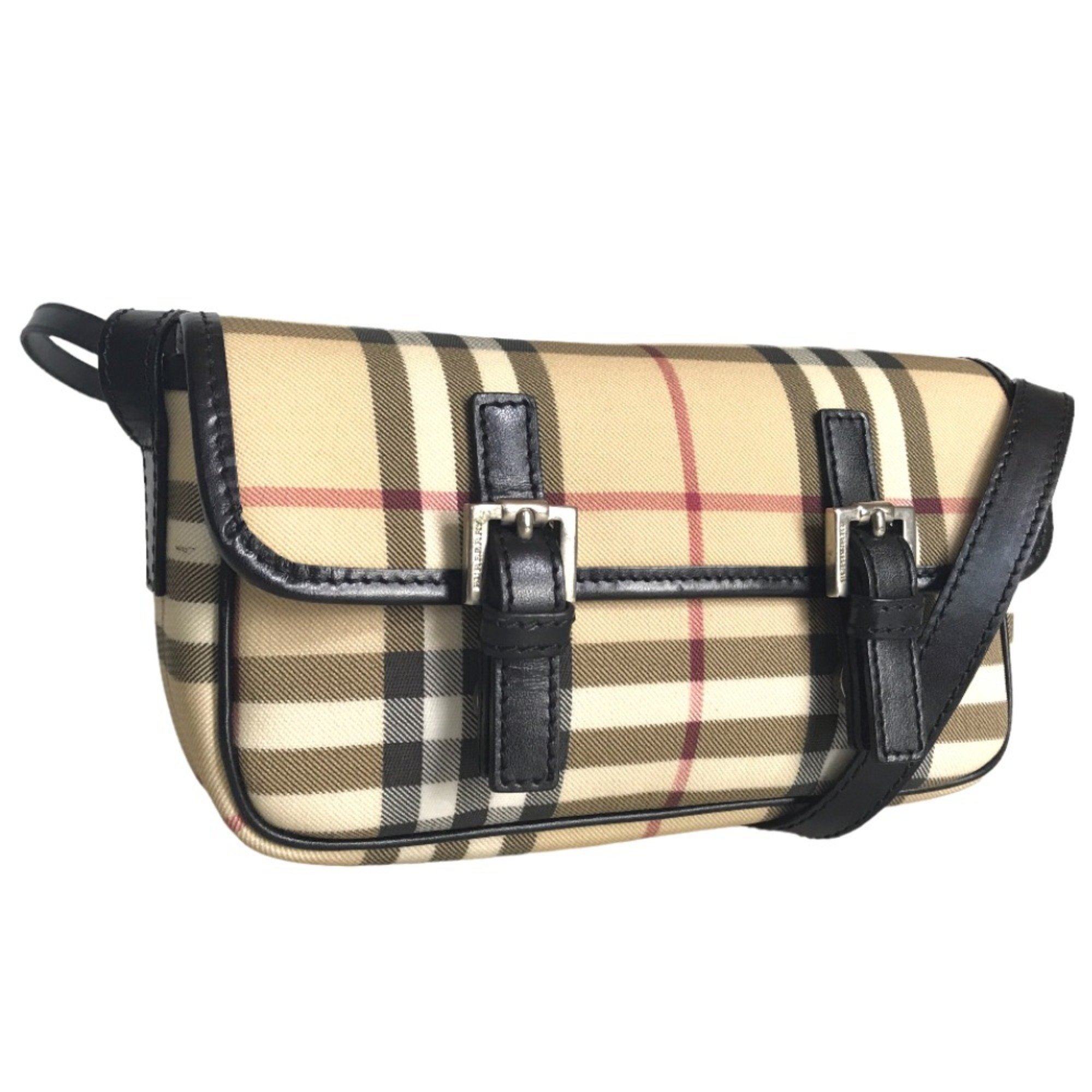 BURBERRY Nova Check Sling Bag Shoulder Women's Coated Canvas Beige Black T 04 02