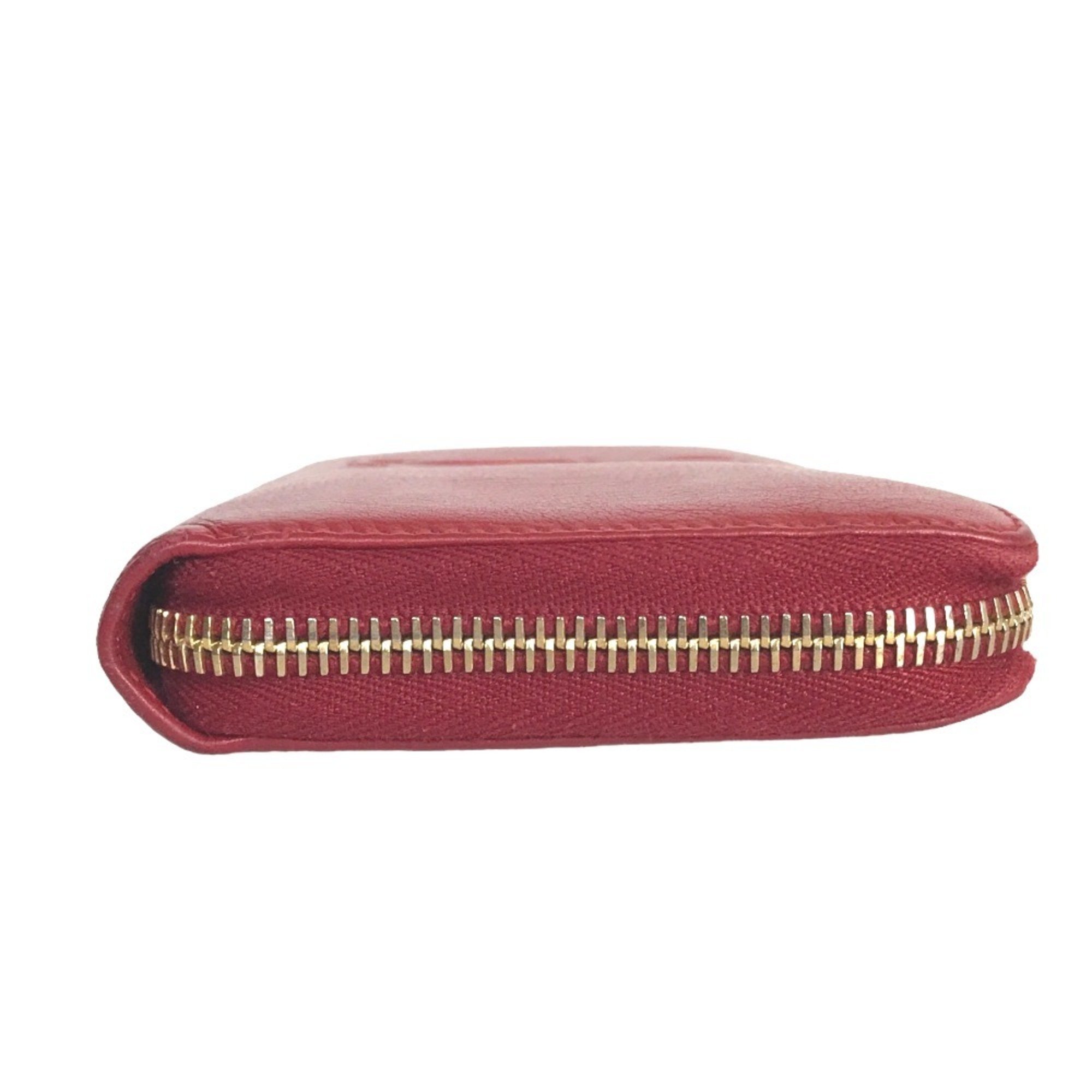 YVES SAINT LAURENT Round Zip Long Wallet for Women, Leather, Red