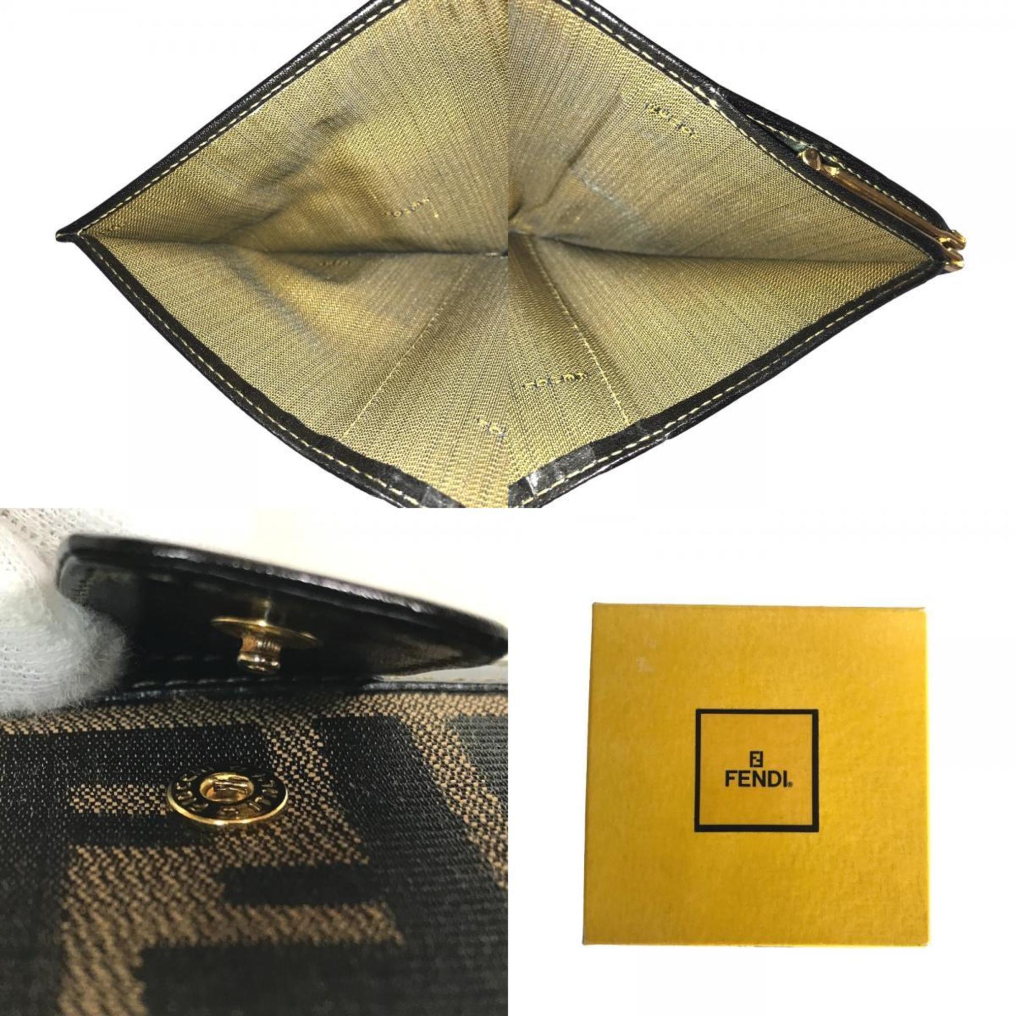 FENDI ZUCCA Compact Wallet Bi-fold Women's Canvas Khaki Brown 2292 30782 079