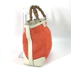 GUCCI Bamboo Tote Bag Handbag Women's Straw Orange White 338965