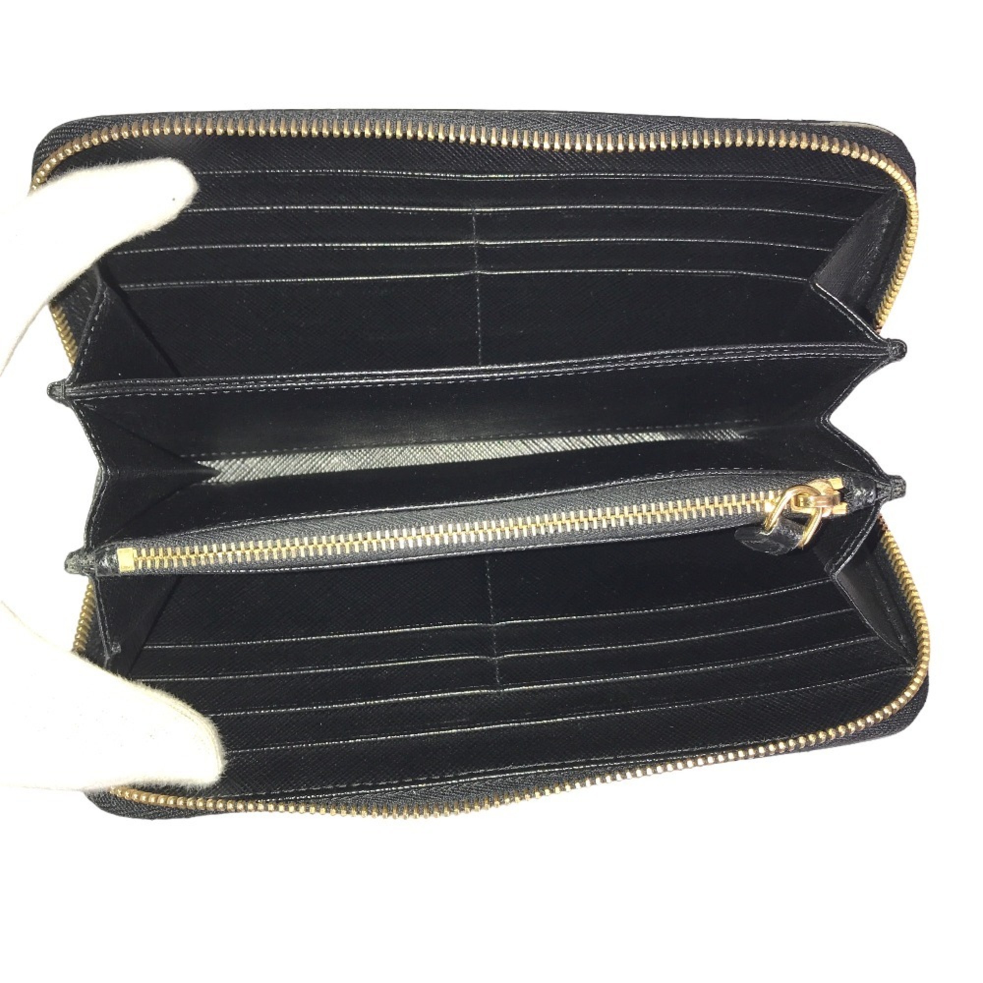 PRADA Saffiano Round Zip Long Wallet for Men, Leather, Black