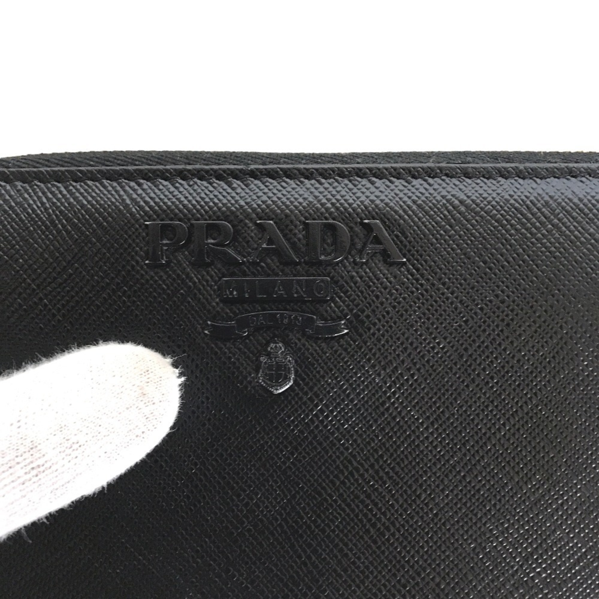 PRADA Saffiano Round Zip Long Wallet for Men, Leather, Black