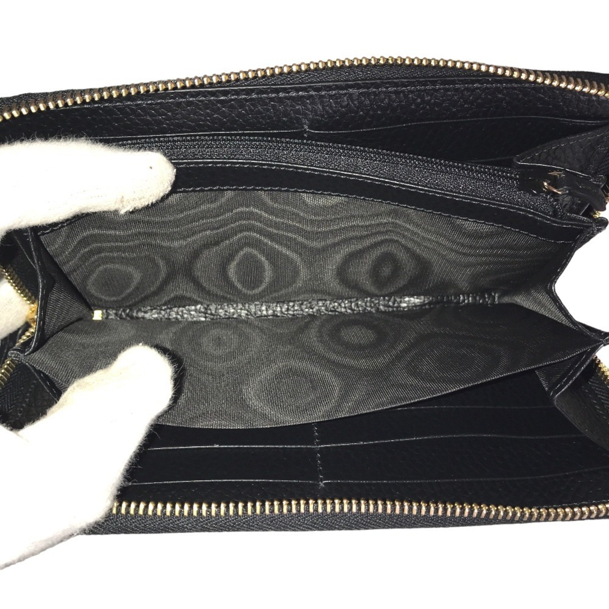 GUCCI GG Marmont Round Zip Long Wallet for Women, Supreme Canvas, Beige, Black, 735603, 496334