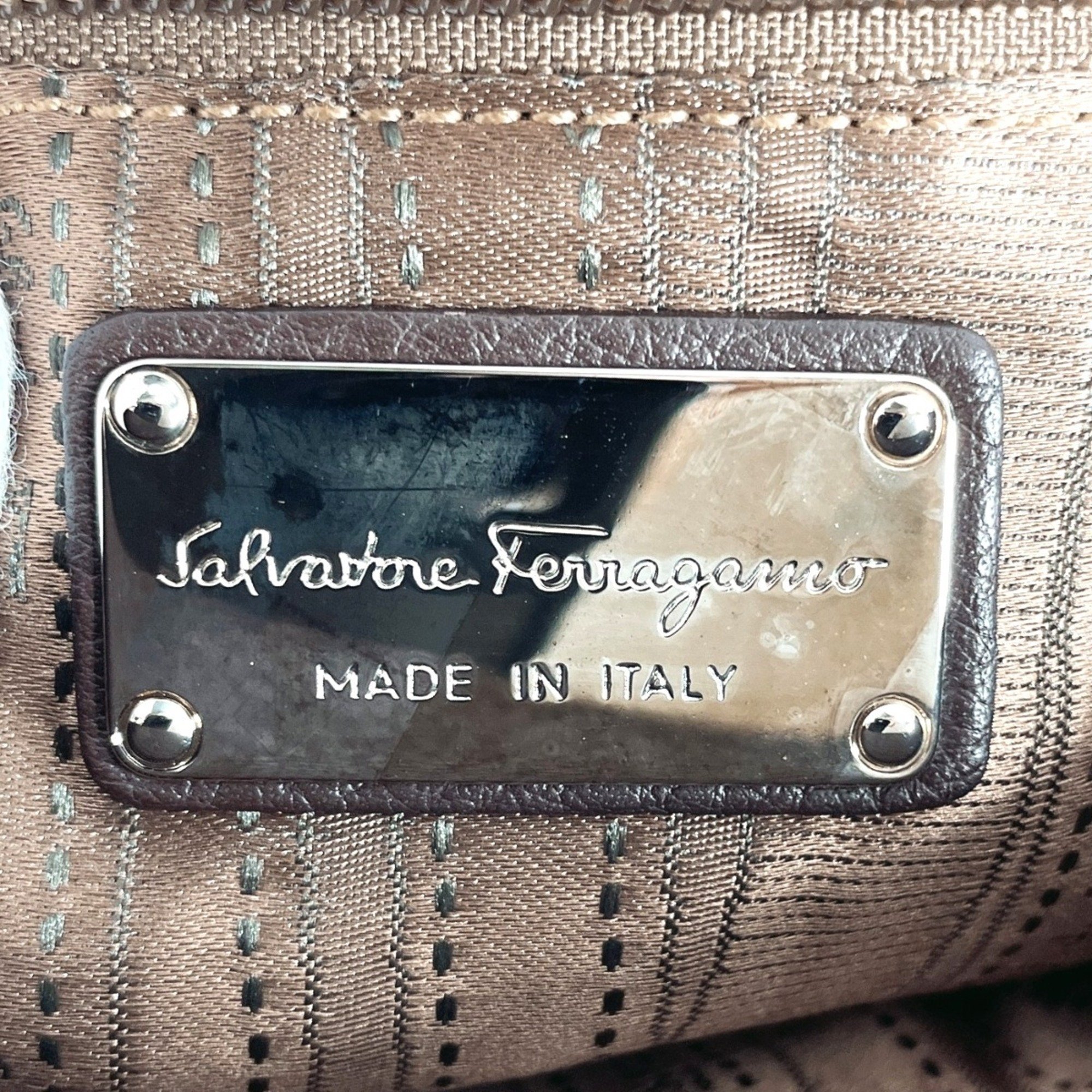 Salvatore Ferragamo Sofia Gancini BW-21 A896 Handbag Leather Dark Brown Women's