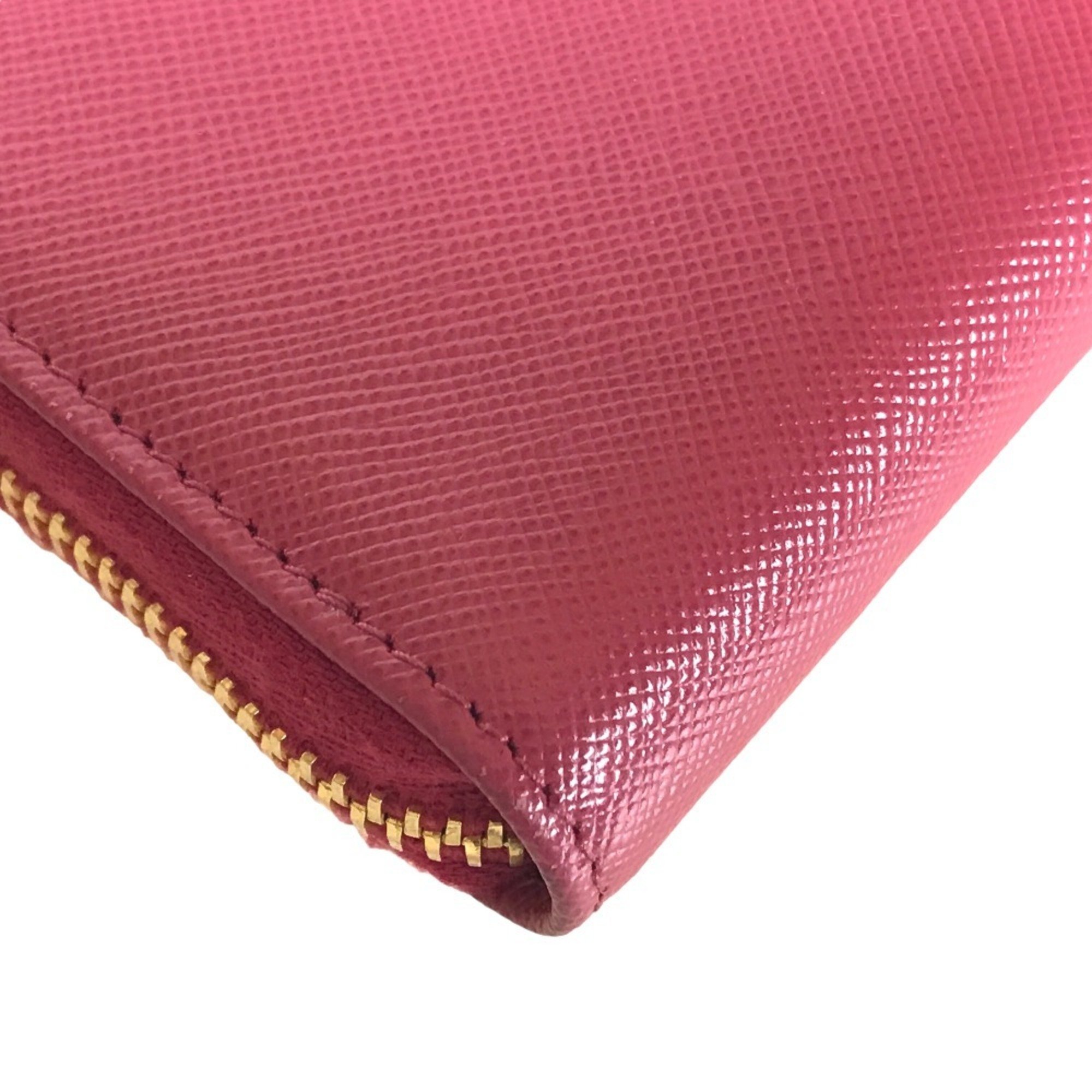 PRADA Prada Saffiano Round Zip Long Wallet for Women, Leather, Pink, 1M0506
