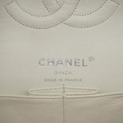 Chanel Shoulder Bag Matelasse W Flap Chain Tweed White Women's