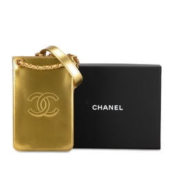 Chanel Coco Mark Chain Shoulder Bag Phone Holder Pouch Gold Patent Leather Women's CHANEL