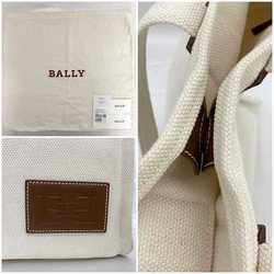 BALLY Tote Bag Natural White Brown 6236963 00349 ec-20543 Cotton Canvas Leather Women's