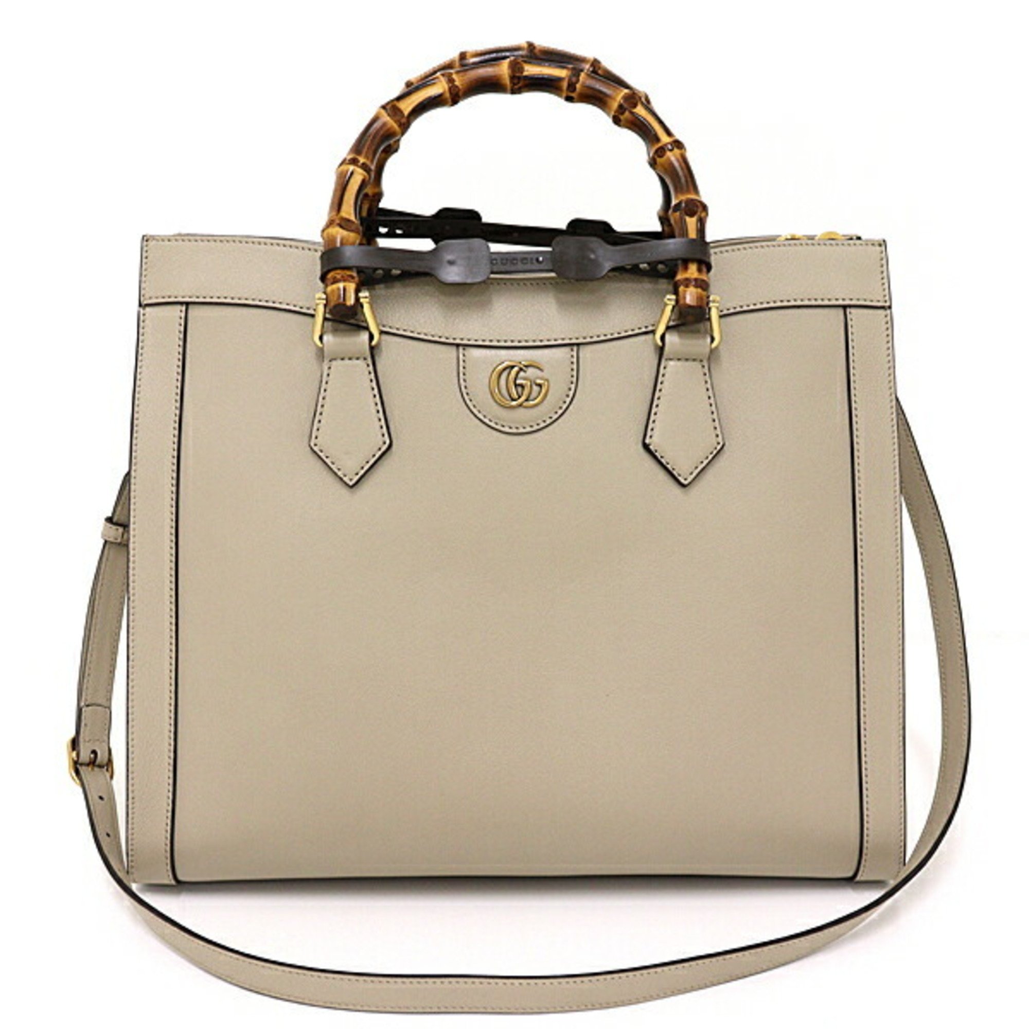 GUCCI Diana Medium Tote Bag Bamboo Double G Leather 655658 Beige