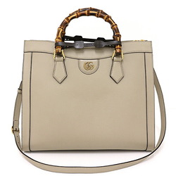 GUCCI Diana Medium Tote Bag Bamboo Double G Leather 655658 Beige