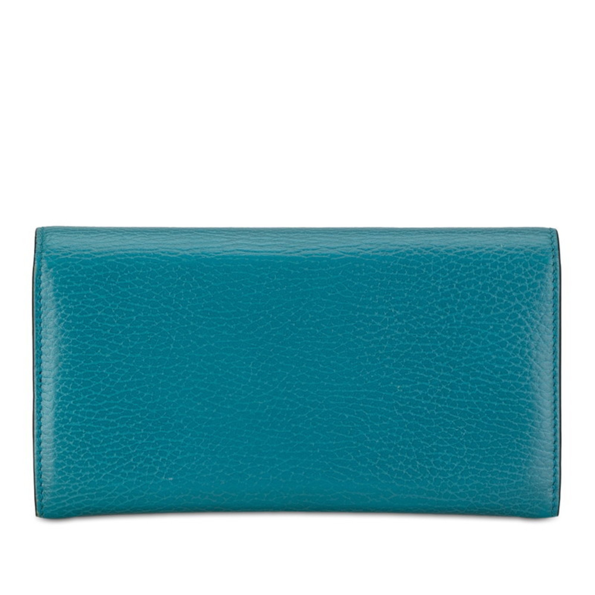 Gucci Interlocking G Long Wallet 449279 Turquoise Blue Leather Women's GUCCI