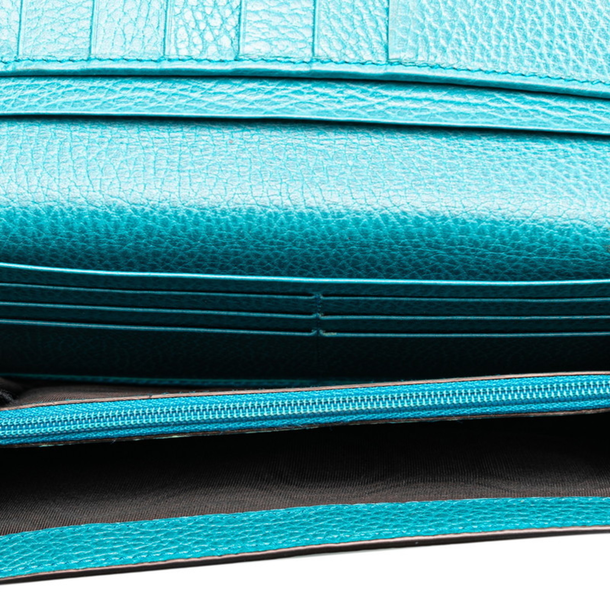 Gucci Interlocking G Long Wallet 449279 Turquoise Blue Leather Women's GUCCI