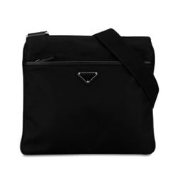 Prada Triangle Plate Saffiano Shoulder Bag Black Nylon Leather Women's PRADA